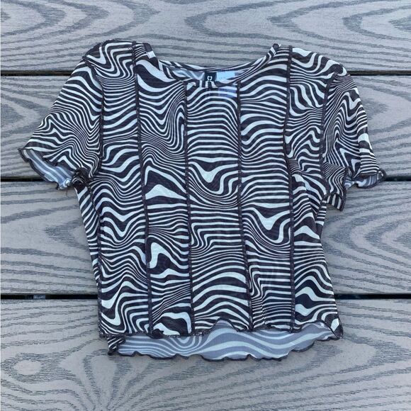 H&M size extra small mesh brown crop top sheer festival - Picture 2 of 5